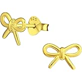 Gold Plated 925 Sterling Silver Bow Stud Earrings, Sold as a Pair