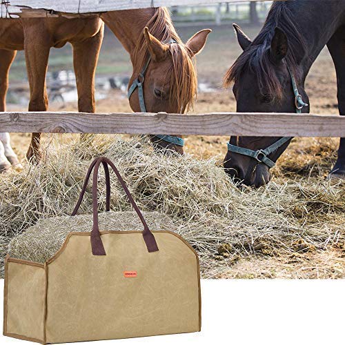 Waxed Canvas Firewood Log Carrier Horse Feeding Tote Wood Carrying Bag Woodpile Fireplace/Camp/Stove/Cabin Durable Heavy Duty Handle - Washed/Resistance soiling Outdoor Indoor(Large Wood Bag) - Thumbnail 3