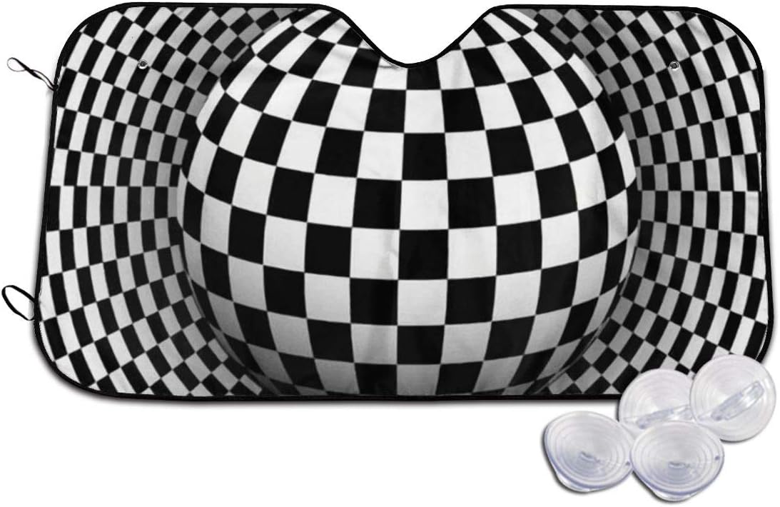 Black&White Abstract Geometry Car Windshield Sunshade Lightweight Protect Your Vehicle from UV Sun, Fits for SUV Trucks Car Windshields of Various Sizes