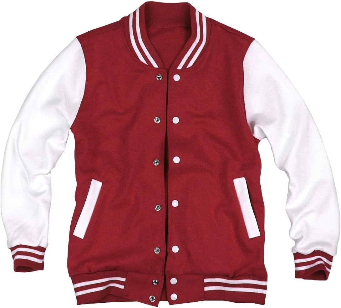 ililily Slim-fit Varsity Jacket American Baseball Club College School Jacket Double-layer Cotton Snap-close Team Jacket with Stretchy two-tone ribbing trims (jackets-003-3-XS)