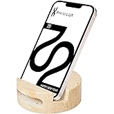 PHINILUX Luxury Marble Cell Marble Phone Stand with Sound, Phone Holder for Cellphone Tablet On Office Desk,Kitchen,Countertop, Nightstand,Round, Beige Travertine