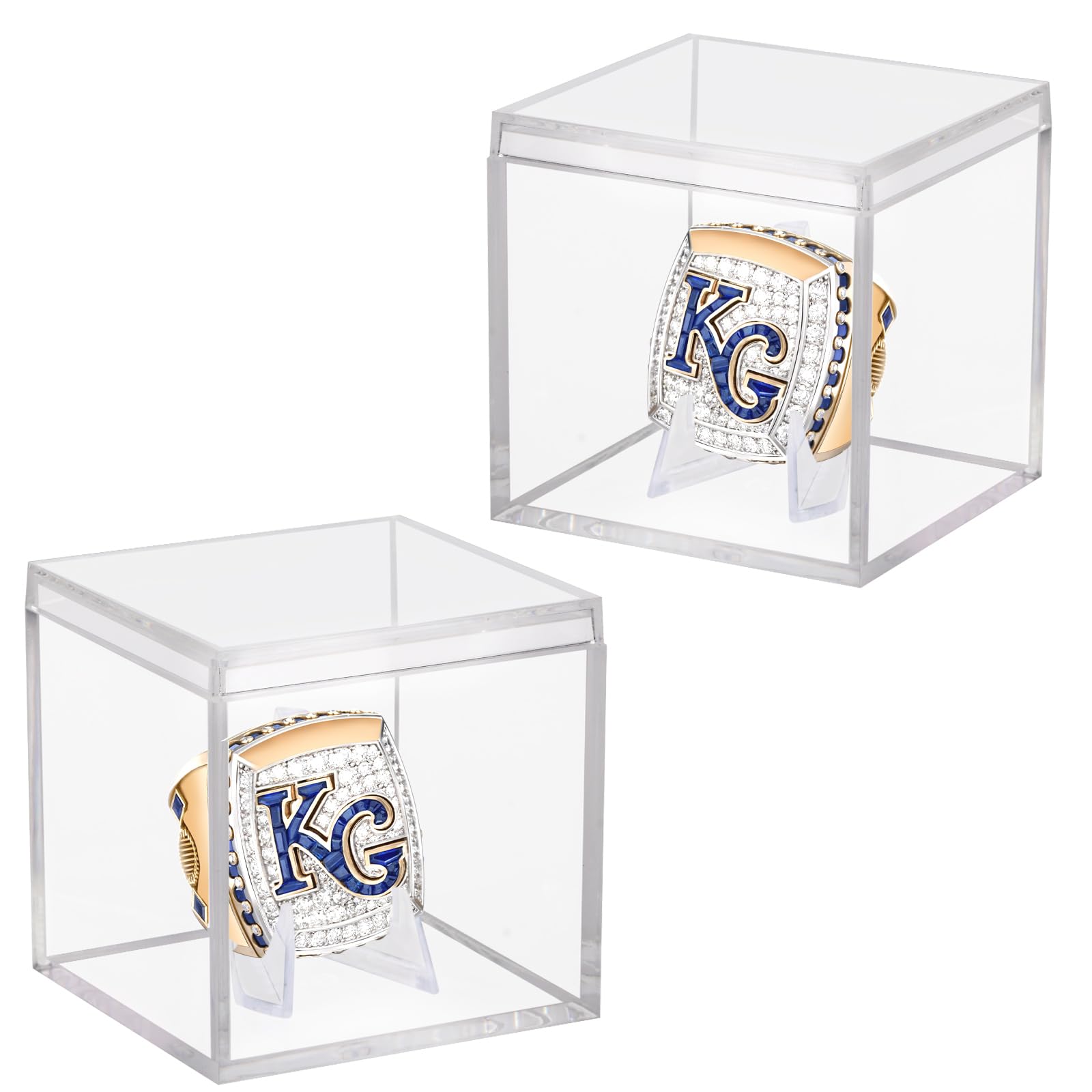 Photo 1 of 2 Pack Championship Ring Display Case Clear Acrylic Ring Case Display Box for Sports Baseball Basketball Softball Golf Single Ring Holder Stand, 2.16 Inch