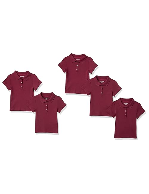 Amazon Essentials Girls' Short Sleeve Uniform Interlock Polo Shirt, Pack of 5, Burgundy, Small