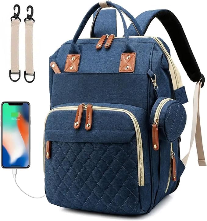 Hushco Ultra Lightweight Baby Changing Bag Unisex Backpack Nappy Bags Diaper Travel Bag for Mom and Dad | Portable Changing Mat | Pacifier Holder | Stroller/Pram Straps | USB Port (Blue)