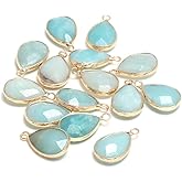 Natural Stone Pendants, Waterdrop Shape Faceted Amazonite Stone Chakra Healing semi Gemstone Pendant for Necklace Bracelet Jewelry Craft Making 14x22mm 10 Pcs