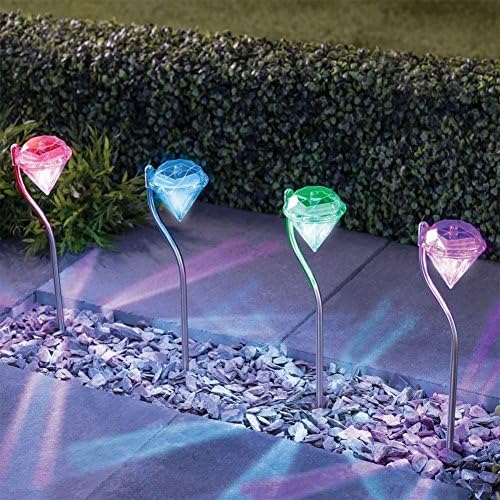 Solar Garden Lights Outdoor - Lightsky Color Changing Diamond LED Solar Landscape Pathway Lights Stainless Steel for Garden Path Walkway Patio Lawn Yard Deck Decoration, 4 Pack