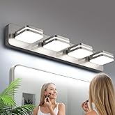 360° Rotate LED Bathroom Vanity Light Fixtures, 1600LM Acrylic Brushed Nickel Vanity Lights for Bathroom, Modern Wall Lighting Fixtures Over Mirror Kitchen Living Room (Natural White Light 5000K)