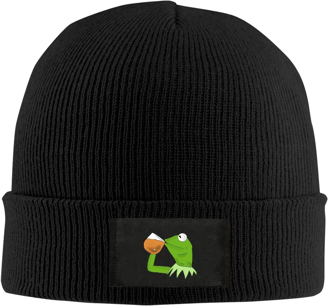 CustomART Unisex Skull Cap Beanie Cap - Kermit The Frog Sipping Tea
