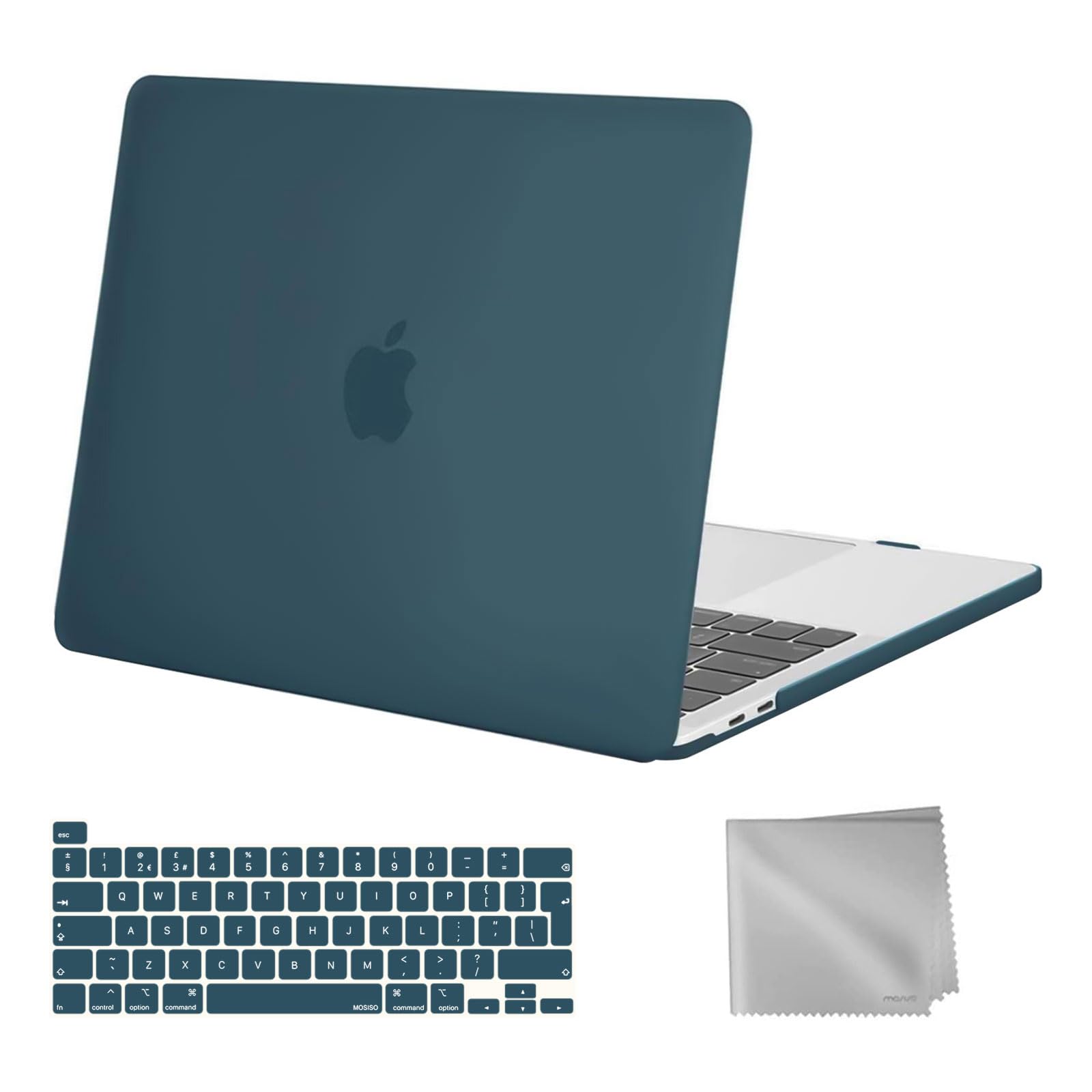 MOSISO Compatible with MacBook Pro 13 inch Case M2 M1 2026 2025 2024 2023 2022-2016 A2338 A2289 A2251 A2159 A1989 A1706 A1708, Plastic Hard Shell Cover & Keyboard Skin & Wipe Cloth, Deep Teal