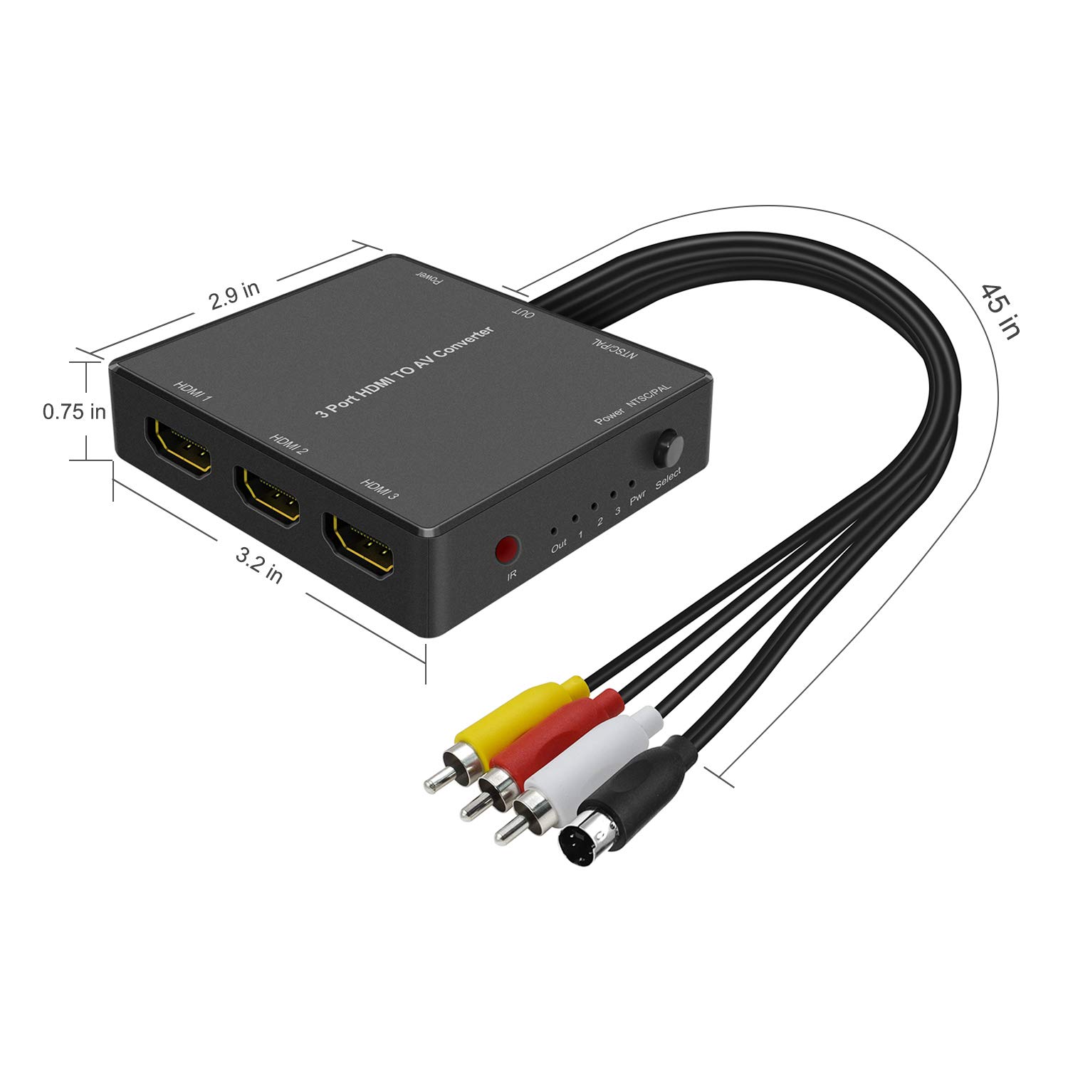 3 Port HDMI to AV/SVideo Adapter, HDMI to AV Converter for Fire Streaming Stick, Roku,Xbox One