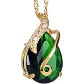 RIZILIA Pendant with 18" Chain & Pear Cut CZ [4 Colors Available] in Yellow Gold Plated, Simple Modern Elegant