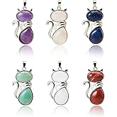 Flemtai 6 Pieces Handmade Cat Stone Natural Crystal Pendants Healing Stone Necklace Charms for Jewelry Making Bracelets Earrings