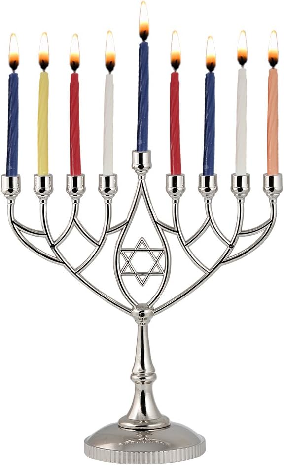 Zion Judaica Hanukkah Menorah Silverplated Full Size Non Tarnish - Classic Geometric Style Precision Die Casted: Home & Kitchen