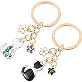 Mabor 2PCS Cute Cat Keychain – Kawaii Enamel Cat Charm, Colorful Flower Design, Durable Alloy Key Ring for Women Men, Cats Lovers Gift, Bag & Backpack Accessories