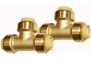 HQMPC Pex Fittings Tee Push Fit Plumbing Tee 1/2 inch, Push-to-Connect Brass Pipe Connector T Fittings for Copper PEX CPVC No Pb (2PCS, 1/2 Inch(1/2")