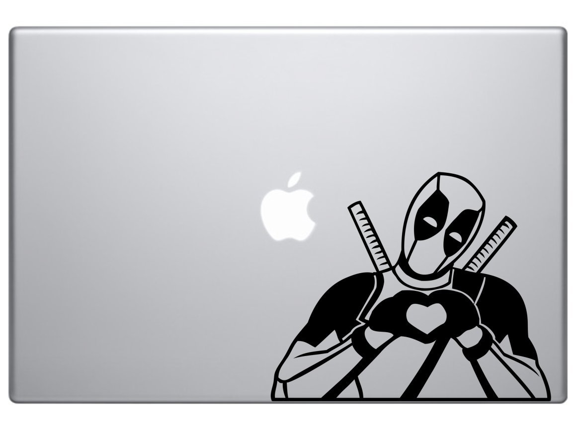 Deadpool making heart sign new design car truck SUV laptop mac toolbox wall window decal sticker (black, 5.5" inches)