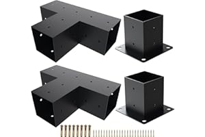 Kinchoix 2 Pack Pergola Bracket Kit T-Shape Elevated Wood Stand Kit T Brackets with Post Base for 4x4'' (Actual 3.5x3.5'') Wooden Beams Lumber Gazebos Patio Pergola Sheds 4 Pc