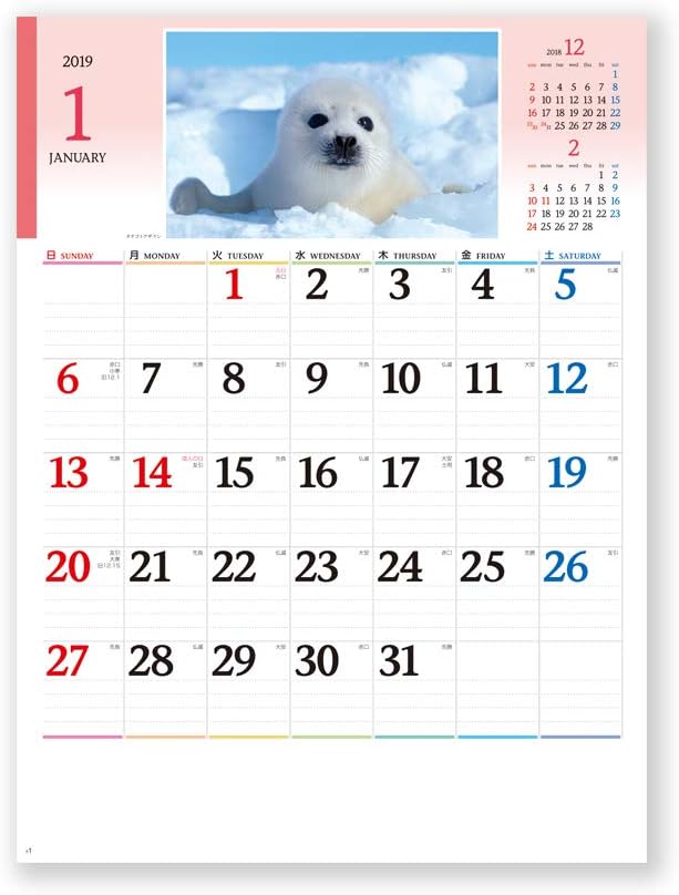 Amazon 新日本カレンダー 19年 かわいい動物たち カレンダー 壁掛け Nk104 19年 1月始まり 手帳 カレンダー 文房具 オフィス用品