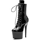 WUXIN H&P 7in Pole Dance Boot Shoes For Women, Exotic Ankle Boots Platform Stiletto Dress Heels