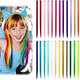 Dreamlover Coloured Hair Extensions for Girls, Festival Hair Accessories for Girls, Rainbow Hair Extensions for Kids, 24 Piec