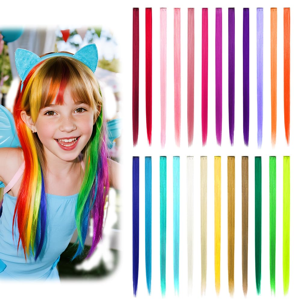 Dreamlover Colourful Hair Extensions Clip in, Coloured Hair Extension for Girls Christmas Gifts, Kids Hair Accessories for Girls, Crazy Hair Day for Kids, 24 PCS — image 1