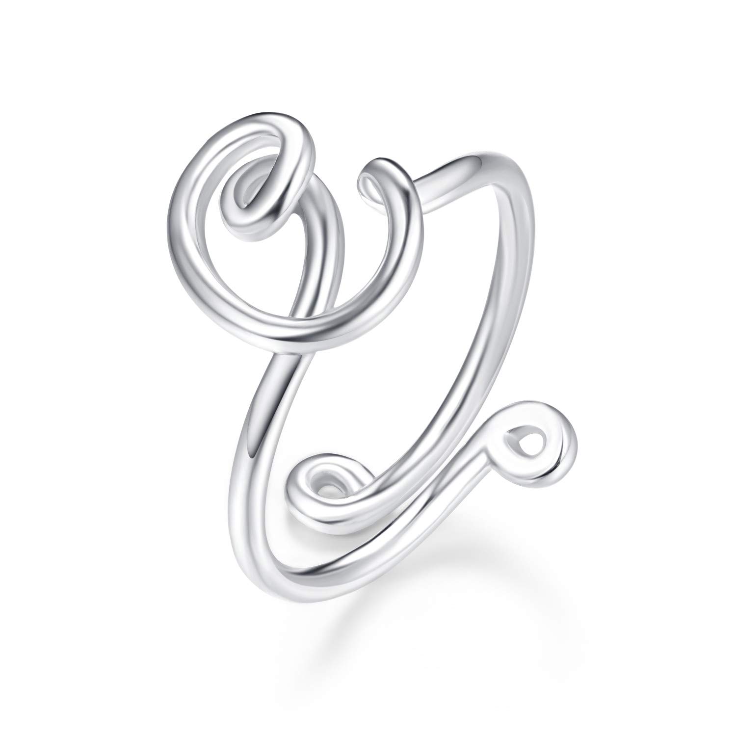 Letter Ring 925 Sterling Silver Stackable Ring Initial Letter Ring Adjustable for Women Girls (C)