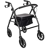 Rollator Walker with Seat, Steel Rolling Walker with 8-inch Wheels Supports up to 286.6lbs, Medical Lightweight Folding Walker,Black
