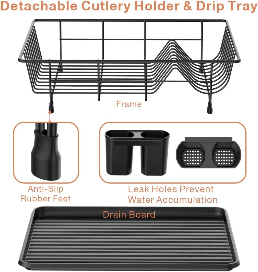 Dish Drying Rack GSlife Dish Rack with Tray Small Dish Drainer for Kitchen Countertop, Black: Kitchen & Dining