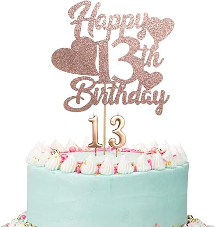 Amazon Co Jp Happy 13歳の誕生日ケーキトッパー ローズゴールド 13歳の誕生日ケーキトッパー 13歳の誕生日ケーキトッパー 女の子向け 数字13のキャンドル付き 13歳の誕生日パーティーのデコレーションに おもちゃ