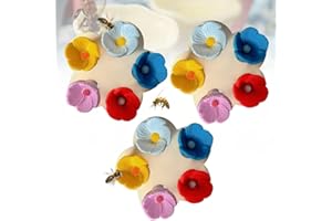 JEUXDOS Bee Drinking Cups, Colorful Bee Insect Drinking Cup, Watering Cups for Thirsty Pollinators, Mini Drinking Cup for Garden Verandahs (NEW FLOWER, 3 PACK)