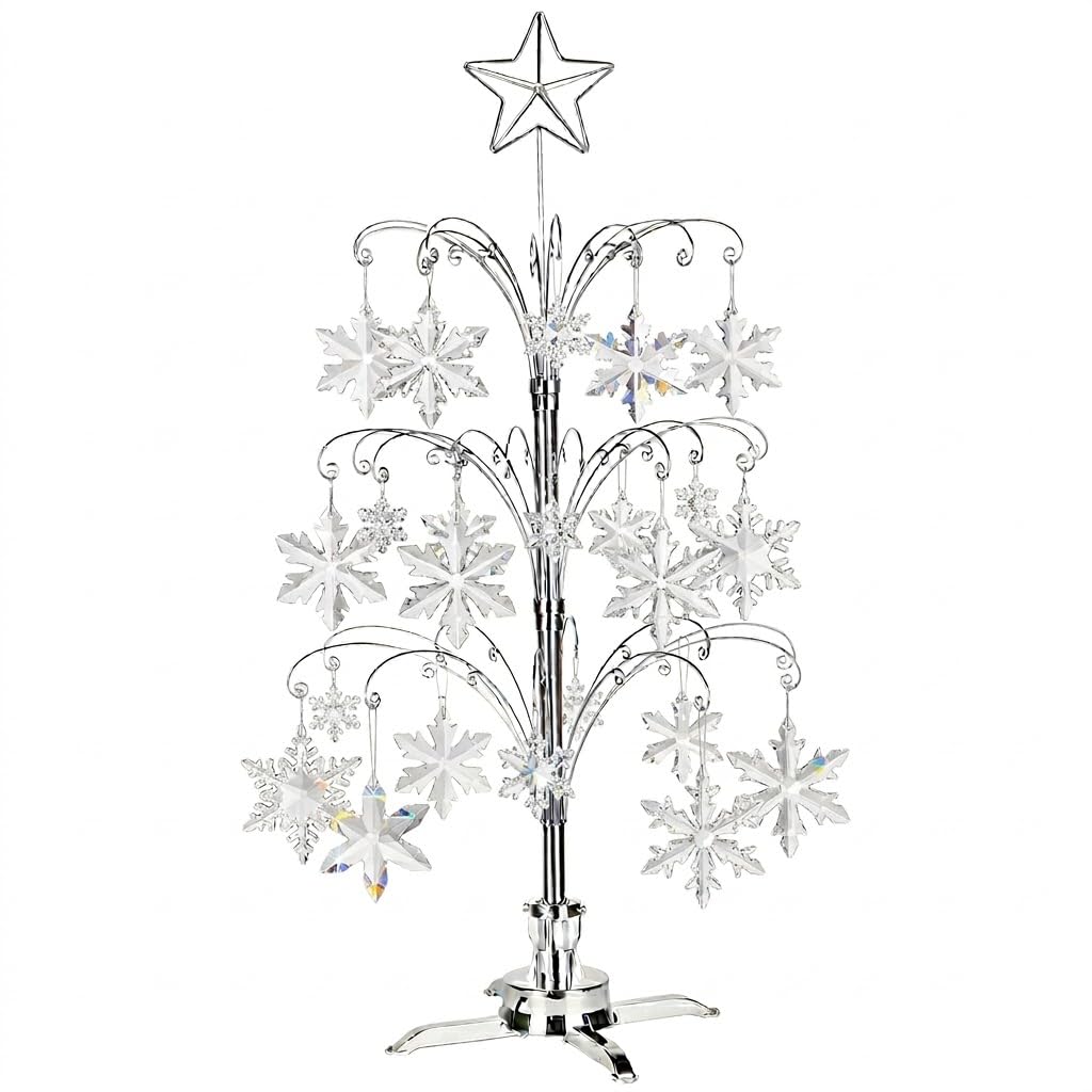 HOHIYA 47 Inch Ornament Display Tree Stand Rotating Hanger Hook for Swarovski Christmas 2023 Annual Hanging Crystal Suncatcher Decorations Gift Eco Chrome Silver