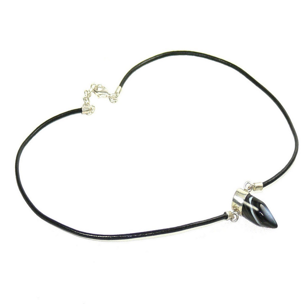 Franki Baker Men's Agate and Sterling Silver Tooth Pendant on Leather Neckwear