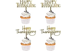 Qertesl Acrylic 4PCS Happy Thanksgiving Cake Topper,Cupcake decoration,Thanksgiving Party/Fall Harvest Decoration Supplies.