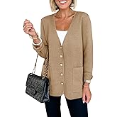 Saodimallsu Womens V Neck Cardigan Button Loose Knit Sweater Blazer Open Front Elegant Cardigans with Pockets