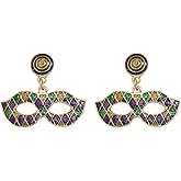 Mardi Gras Mask Hat Earrings for Women, Enamel Carnival Festival Drop Dangle Earrings, Purple Green Gold Party Statement Jewelry Gift