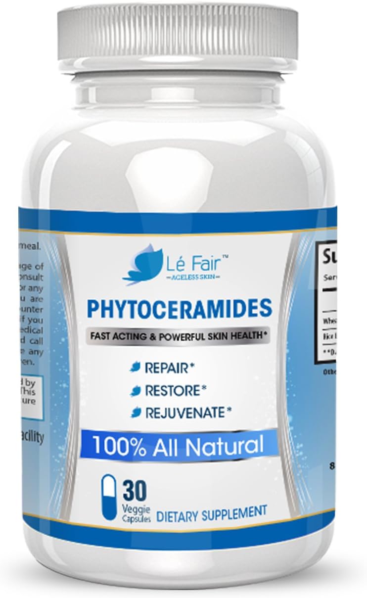 Phytoceramides Capsules - Hair Skin & Nail Vitamins - Vegetarian Rice and Wheat Germ Phytoceramide Pills - Repair & Restore Hair Skin Nails, Eye Lashes - 30-Count Vegan Plant Derived - Men & Women