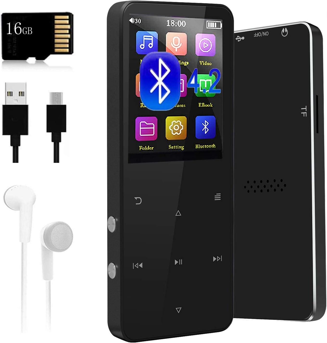 16GB Mp3 Player, Mp3 Player with Bluetooth 4.2,Upgraded Lossless Sound Sport Music Player with FM Radio/Voice Recorde/E-Book/Photo Viewer