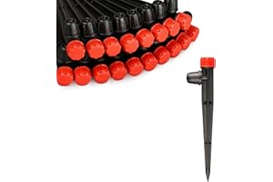 Kepmix 50PCS 360 Degree Drip Irrigation Emitters Fittings: Adjustable Drip Irrigation Sprayer for 1/4 inch Drip Irrigation Tubing 8 Stream Dripper on 5" Arrow Stake with Barbed Locked Nut