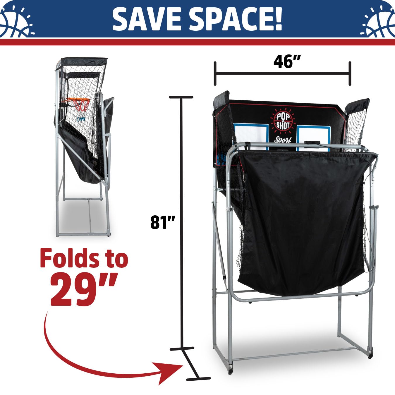 Pop-A-Shot - Dual Shot Sport | Arcade Basketball Game for Home | Paddle Scoring Hoop, 10 Game Modes, 4 Balls | Foldable for Easy Storage | Fun for All Players