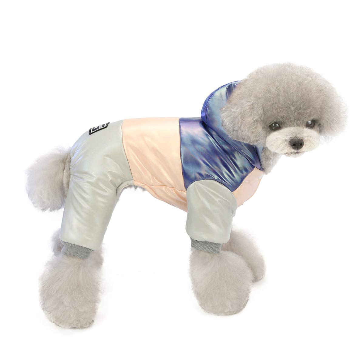 Izefia Dog Coat Windproof Jacket Cold Weather Coat 4 Legs Warm Dog Jumpsuit Winter Thick Clothes Waterproof Dog Coat for Small Dog Medium Cat Blue L