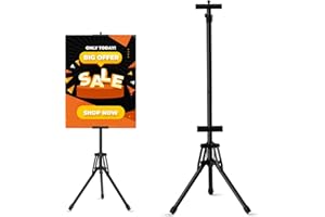 WHAUU Sign Stand,Double-Sided Advertising Display Tripod Sign Holder, Adjustable Pedestal Banner Stand Height Up to 79 in,Poster Stands for Wedding, Restaurant or Business(Poster not Included)