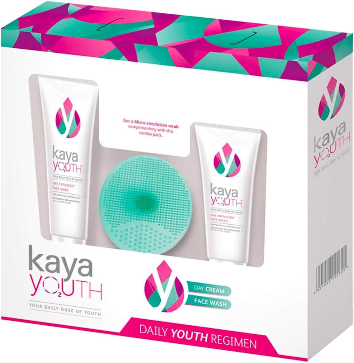 Kaya Youth O2 Face Cream, 50g and Face Wash, 50g with Free Microcirculation Scrub