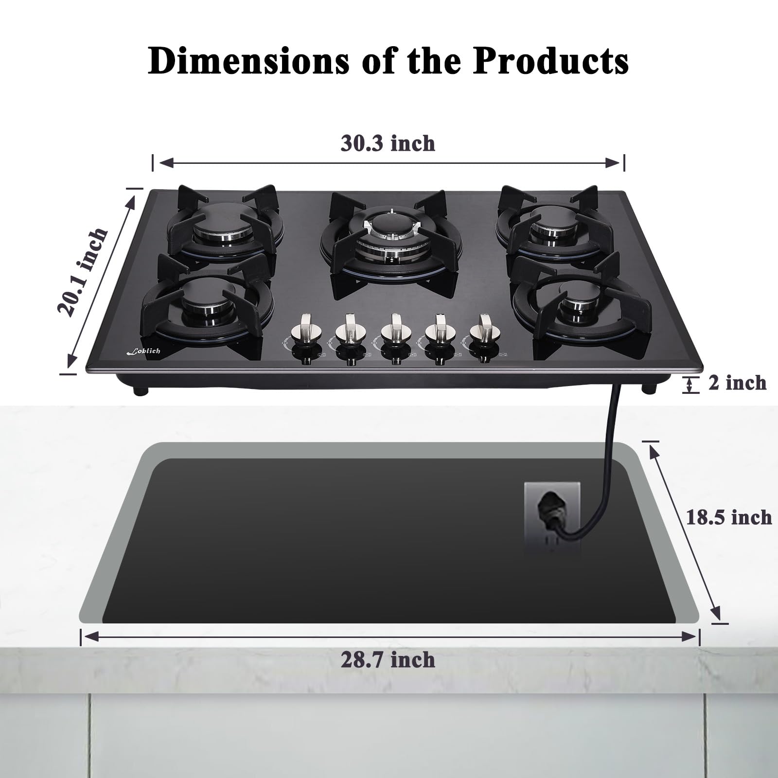 30-inch 5-Burner Built-in Gas Cooktop with Tempered Glass & Cast Iron Grates - LW5G01 (LPG/NG Convertible, Black)