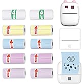 10 Rolls 57 x 25 mm Sticker Printer Paper,Self-Adhesive Compatible with Most Mini Portable Printers. Thermal Paper for Most Camera Paper Roll Refill(5 Color)