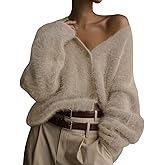 Yimoon Womens Fuzzy Cardigan Sweater V Neck Long Sleeve Button Down Slouchy Furry Knit Sweaters 2026