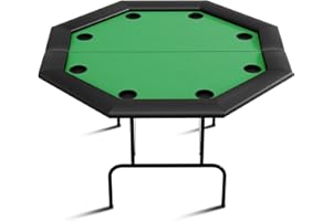 MilleLoom Poker Table with Metal Legs, 8-Player Octagon Card Game Table with Stainless Steel Cup Holders, Water-Resistant Cus