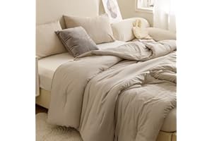 ROSGONIA Comforter Full Size for Girls Boys Teens Oatmeal, 3pcs (1 Boho Comforter & 2 Pillowcases), Lightweight Dorm Bedding Soft All Season Bed Set