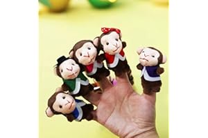 SHAOANGDUOMI 5 Little Monkeys Finger Puppets for Kids, 7 Pack Plush Finger Puppets Toy, Storytelling Theater Role Play, Bedtime Story for Toddlers