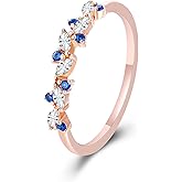IRROYA Art Deco Bridal Wedding Band for Women Created Blue Sapphire Cubic Zirconia 925 Sterling Silver Plated White/Rose Gold Half Eternity Birthstone Promise Ring for Her Size 4-9