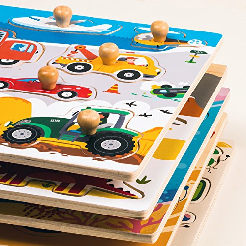 image for Robud Wooden peg Puzzle 5 Pieces-Jigsaw Puzzle Boards for Baby Kids-Go